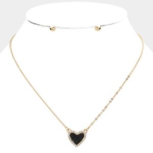 Black Heart Pendant Necklace Druzy Charm Gold Jewelry Crystal Statement Chain